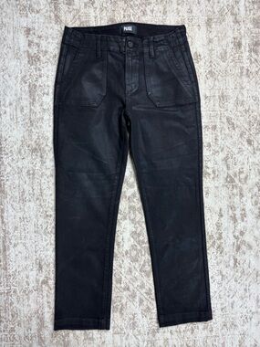 Paige Mayslie Straight Ankle Pant Black Fog Luxe Coating Size 27